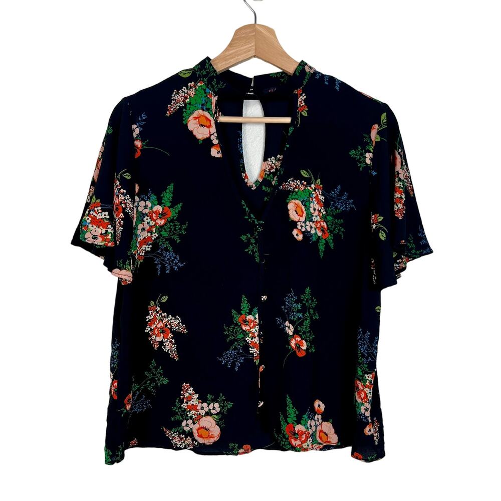 Kaii Los Angeles‎ Keyhole Front Floral Gauzy Top Size Large
